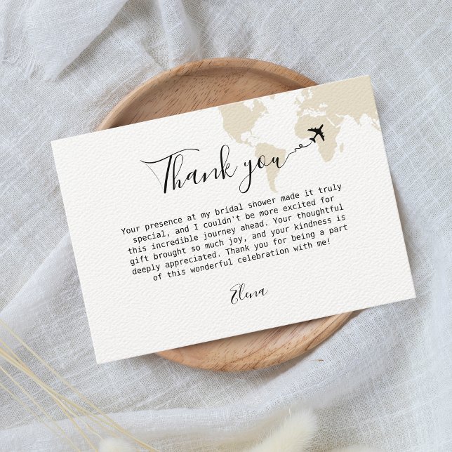 De Remerciements Mariage Thème Voyage Carte Du Monde Beige (thank you bridal shower travel themed beige world map)