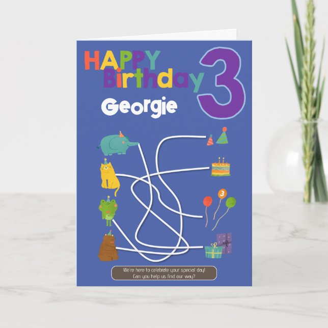 De Remerciements Maze Activité 3e carte d'anniversaire - Animaux (Devant)