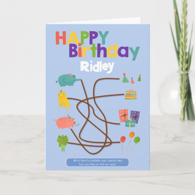 De Remerciements Maze Activité Carte d'anniversaire enfant - Animau (Devant)