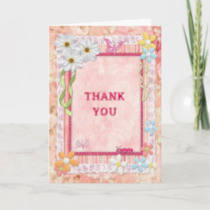 De Remerciements Merci, fleurs et papillons carte artisanale
