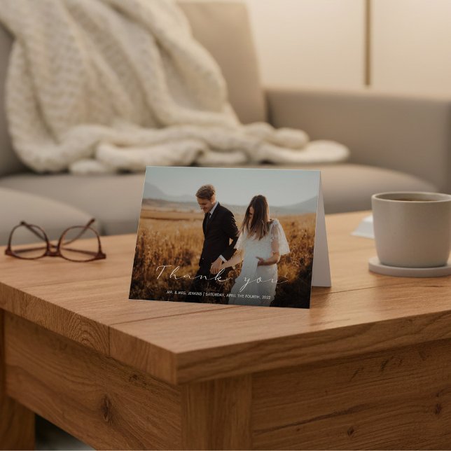De Remerciements Moderne, votre carte photo mariage (Modern, your wedding photo card with message inside.)