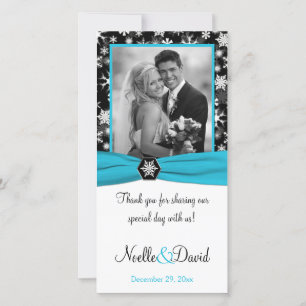De Remerciements Noir, Blanc, Aqua Snowflakes Mariage Carte photo