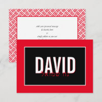 NOTE BARRE CARTE MITZVAH nom hébreu simple rouge n