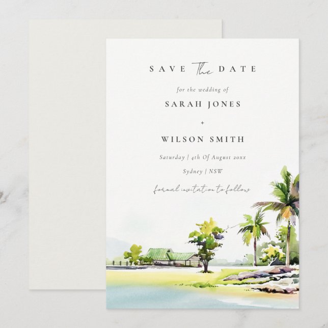 De Remerciements Palmiers Côtiers Tropicaux Sauvegardez La Carte Da (Devant / Derrière)