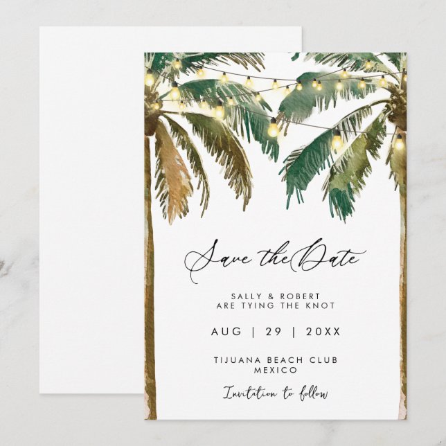 De Remerciements palmiers tropicaux lumières enregistrer la carte d (Devant / Derrière)