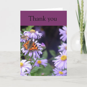 De Remerciements Papillon Au Repos Sur Fleurs Carte Thankyou