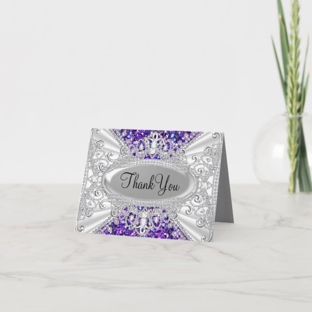 De Remerciements Parties scintillant & Diamond Tiara Purple Carte d (Devant)