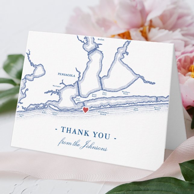 De Remerciements Pensacola Beach FL Carte Mariage Personnalisé (Pensacola Beach FL personalized thank you notes for your elegant navy blue wedding)