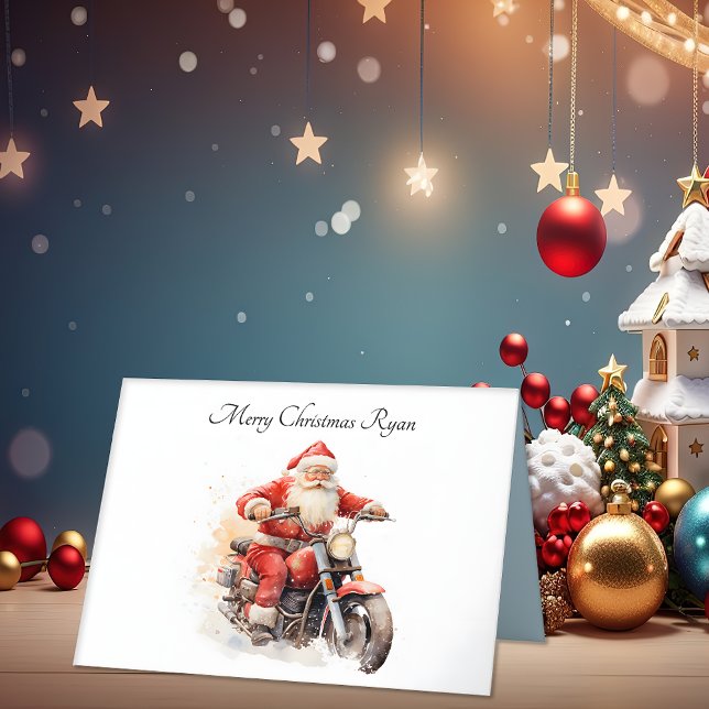 De Remerciements Père Noël sur la moto Carte pliée Noël (Créateur téléchargé)
