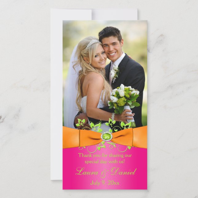 De Remerciements Pink Orange Lime Floral Mariage Carte photo 2 (Devant)