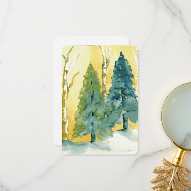 De Remerciements Pins d'aquarelle avec carte Sunset (Devant/Arrière en situation)