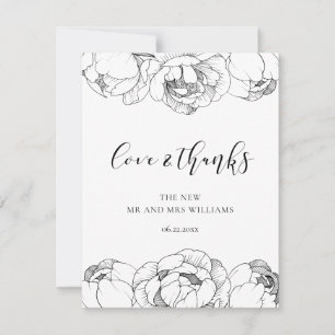 De Remerciements Pivoines noires et blanches carte élégante Love &