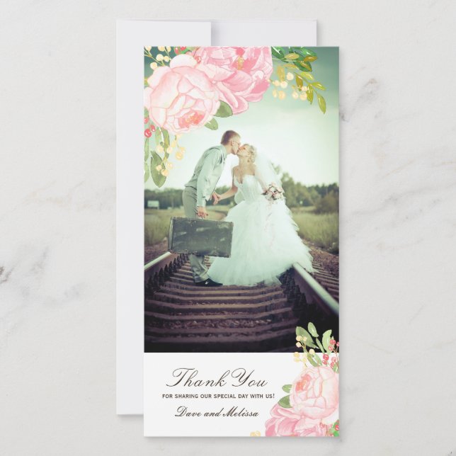 De Remerciements Pretty Pink PeoniesMerci Carte photo (4x8) (Devant)