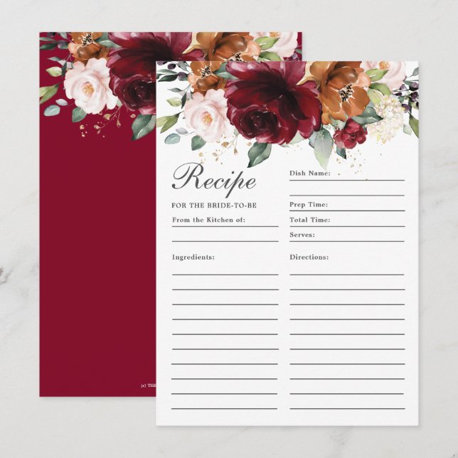 De Remerciements Recette Florale Burgundy Orange Blush Pour Carte M (Devant / Derrière)