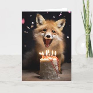 De Remerciements Renard rouge avec gâteau d'anniversaire - Carte