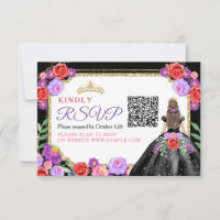 Robe noire Quinceañera mexicaine QR Carte RSVP