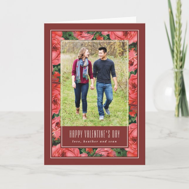 De Remerciements Rose Frame Valentine's Day Carte photo - Maroon (Devant)