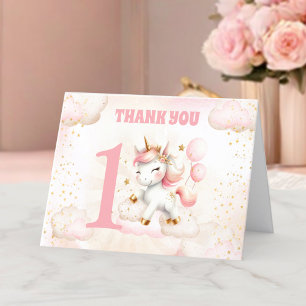 De Remerciements Rose mignonne Unicorn fille 1er anniversaire Carte