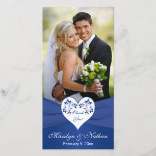 De Remerciements Royal Blue, Blanc Floral Heart Mariage Carte photo