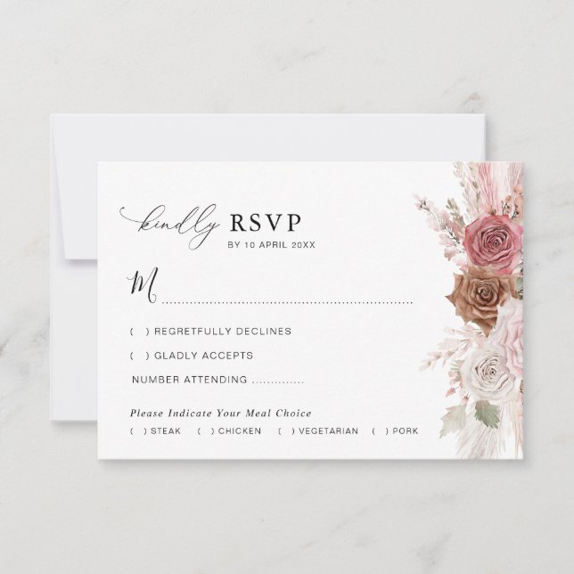 De Remerciements script tendance pampas dusty rose mariage carte RS (Devant)