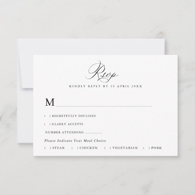 De Remerciements simple calligraphie noire mariage carte RSVP (Devant)