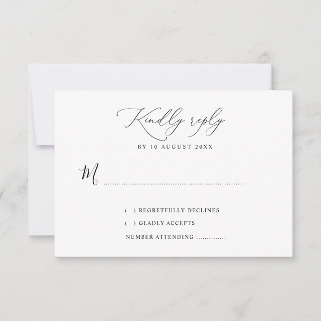 De Remerciements simple carte RSVP mariage noir et blanc (Devant)