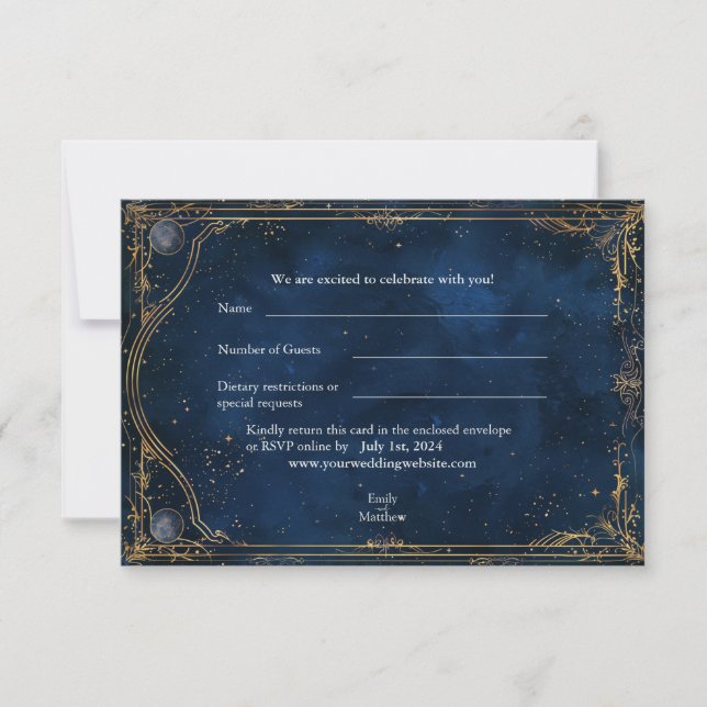 De Remerciements Starry Night Romance Mariage Carte RSVP (Devant)