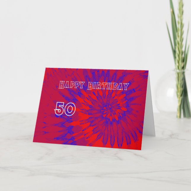 De Remerciements Teinture rouge et bleu 50e Joyeuse carte d'anniver (Devant)
