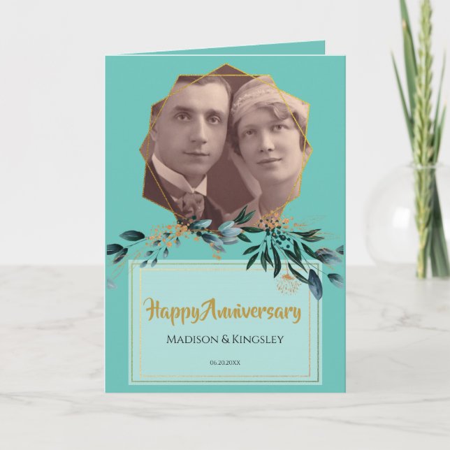 De Remerciements Turquoise Floral Extraordinaire Anniversaire Carte (Devant)
