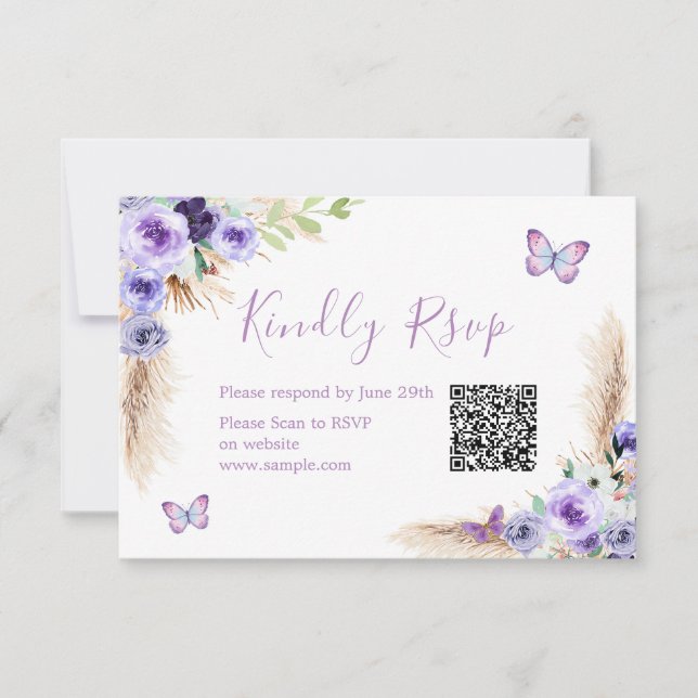 De Remerciements Un An Flutted Papillon Anniversaire Qr Carte Rsvp (Devant)
