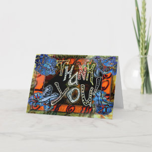 De Remerciements Un art folklorique "Merci" carte avec oiseaux