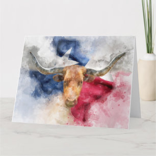 De Remerciements Vache Longhorn avec Texas Drapeau Carte Aquarelle