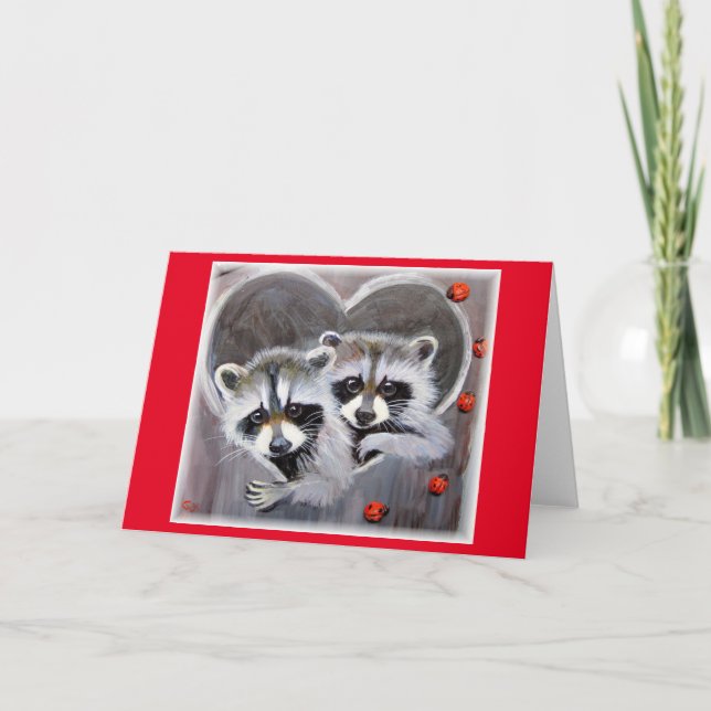 DE REMERCIEMENTS VALENTINE RACCOONS GREETING CARTE (Devant)