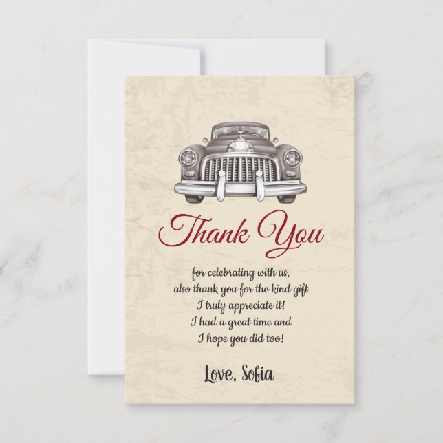 De Remerciements voiture vintage, anniversaire, baby shower, carte  (Devant)