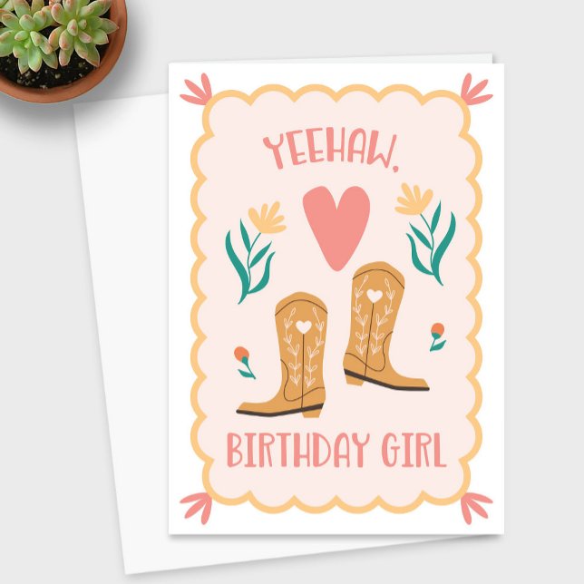 De Remerciements "Yeehaw, fille d'anniversaire" Western Boot Carte  (Yeehaw Birthday Girl Western Birthday Card)