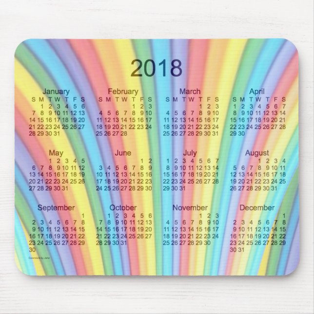 De Souris Calendrier 2018 d'art d'arc-en-ciel par le tapis (Devant)