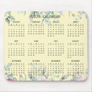 De Souris Calendrier Botanique Élégant Simple 2026   Tapis d