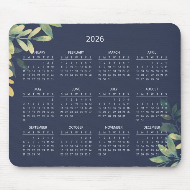 De Souris Calendrier Botanique Élégant Simple 2026 | Tapis d (Devant)