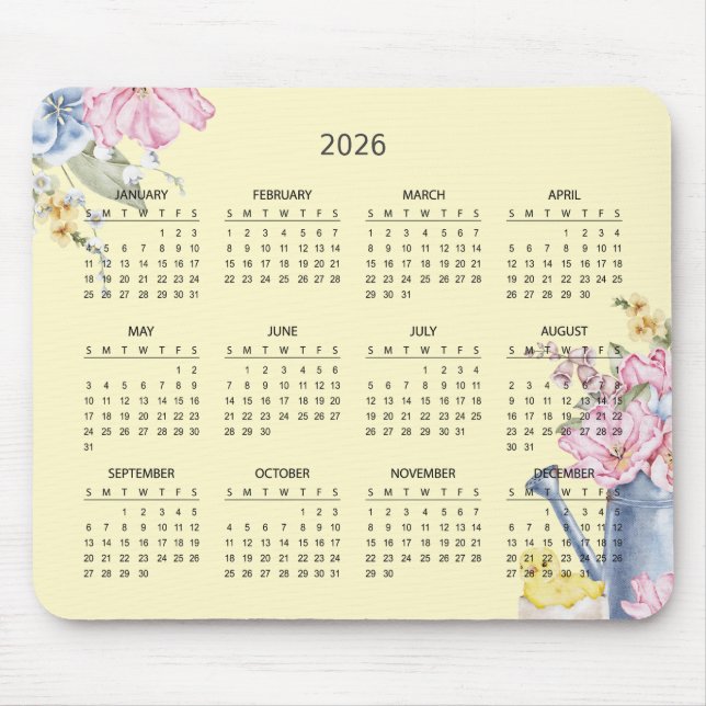 De Souris Calendrier Botanique Élégant Simple 2026 | Tapis d (Devant)