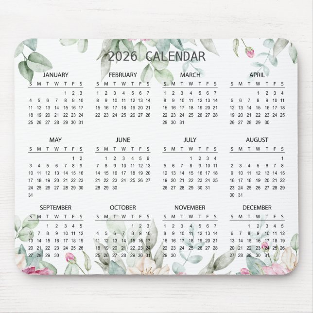 De Souris Calendrier Botanique Élégant Simple 2026 | Tapis d (Devant)