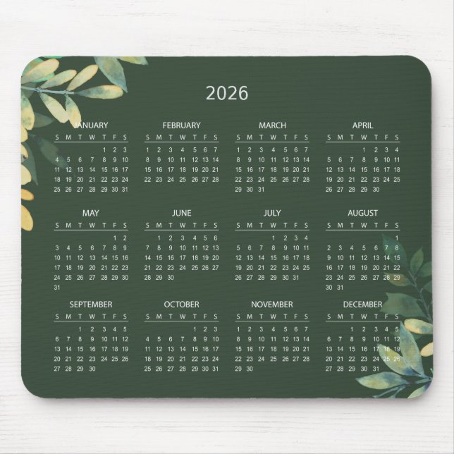 De Souris Calendrier Botanique Élégant Simple 2026 | Tapis d (Devant)