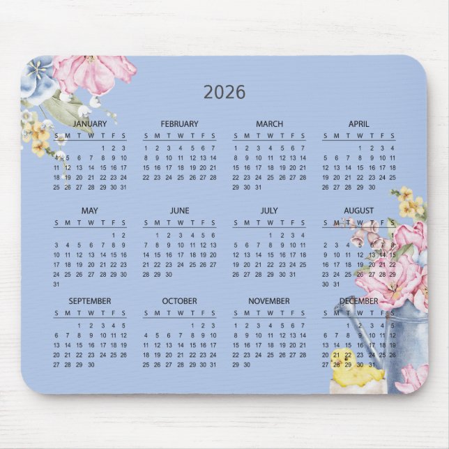De Souris Calendrier Botanique Élégant Simple 2026 | Tapis d (Devant)