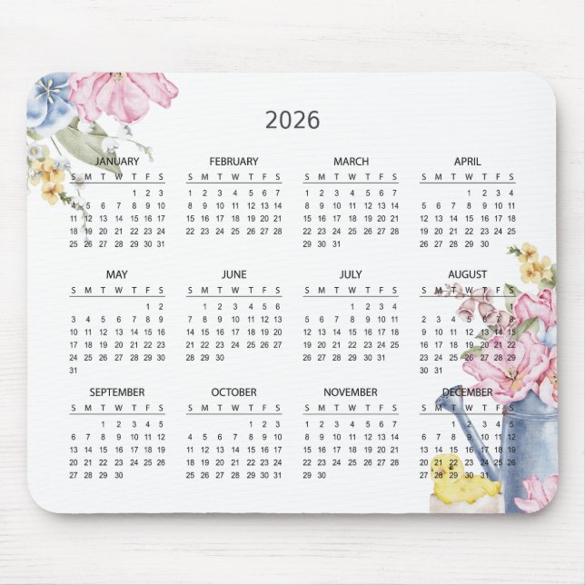 De Souris Calendrier Botanique Élégant Simple 2026 | Tapis d (Devant)