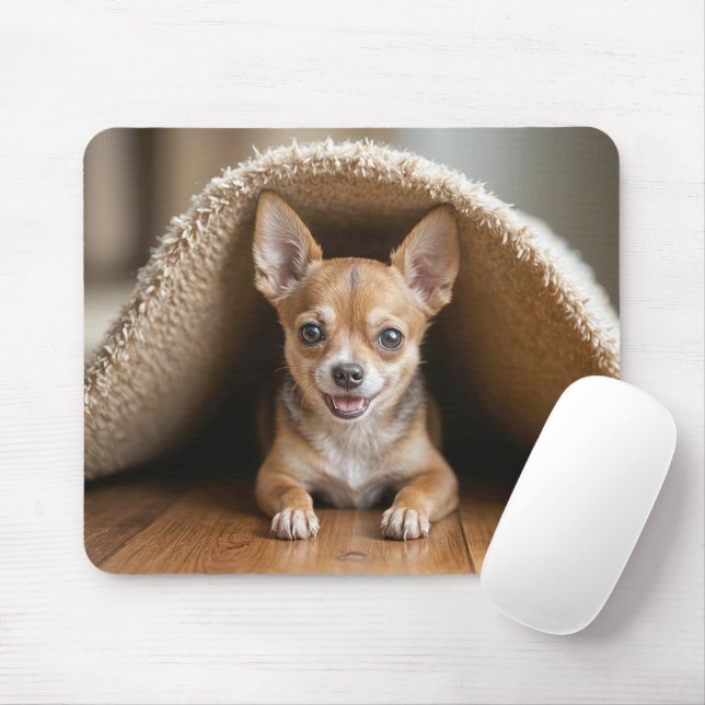 De Souris Chihuahua Chig sous un tapis beige (Avec souris)
