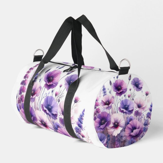 De Sport Floral d'Hibiscus violet sur sac blanc Duffel (Coin gauche)