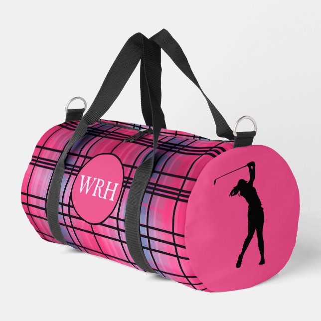 De Sport Golfer Monogramme "Rose chaud" Plaid Duffel sac (Coin gauche)