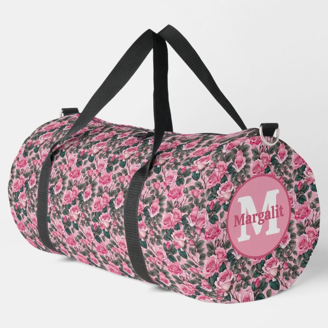 De Sport Roses floral rose sur mesure Monogramme Grand sac  (Coin gauche)