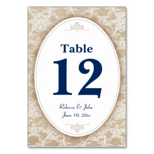 De Table Burlap et dentelle avec numéro bleu marine