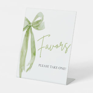 De Table Élégante Coquette Vert Bow Faveurs Signe Aquarelle