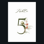 De Table Élégante florale botanique numéro 5,<br><div class="desc">Cette carte de numéro de table comporte un numéro vert décoré avec des illustrations aquarelles de fleurs et de feuilles en terre cuite, rose et vert. Ce numéro de table recto-verso est parfait pour les mariages, les diplômes, les baby showers, les douches nuptiales, les anniversaires et autres événements. Tableau5. Veuillez...</div>